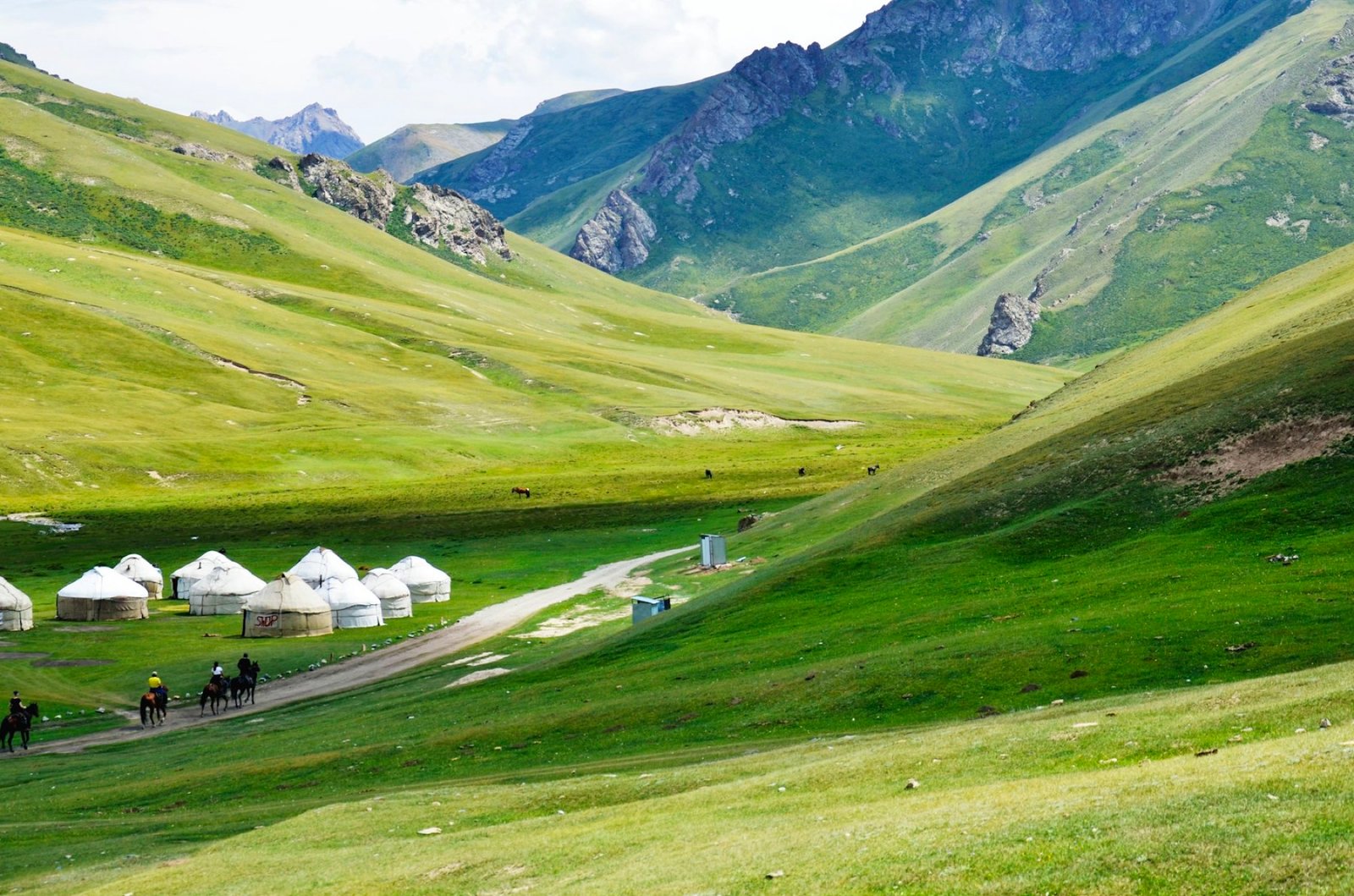 Yurt camp in a green valley of the Tian Shan, Kyrgyzstan